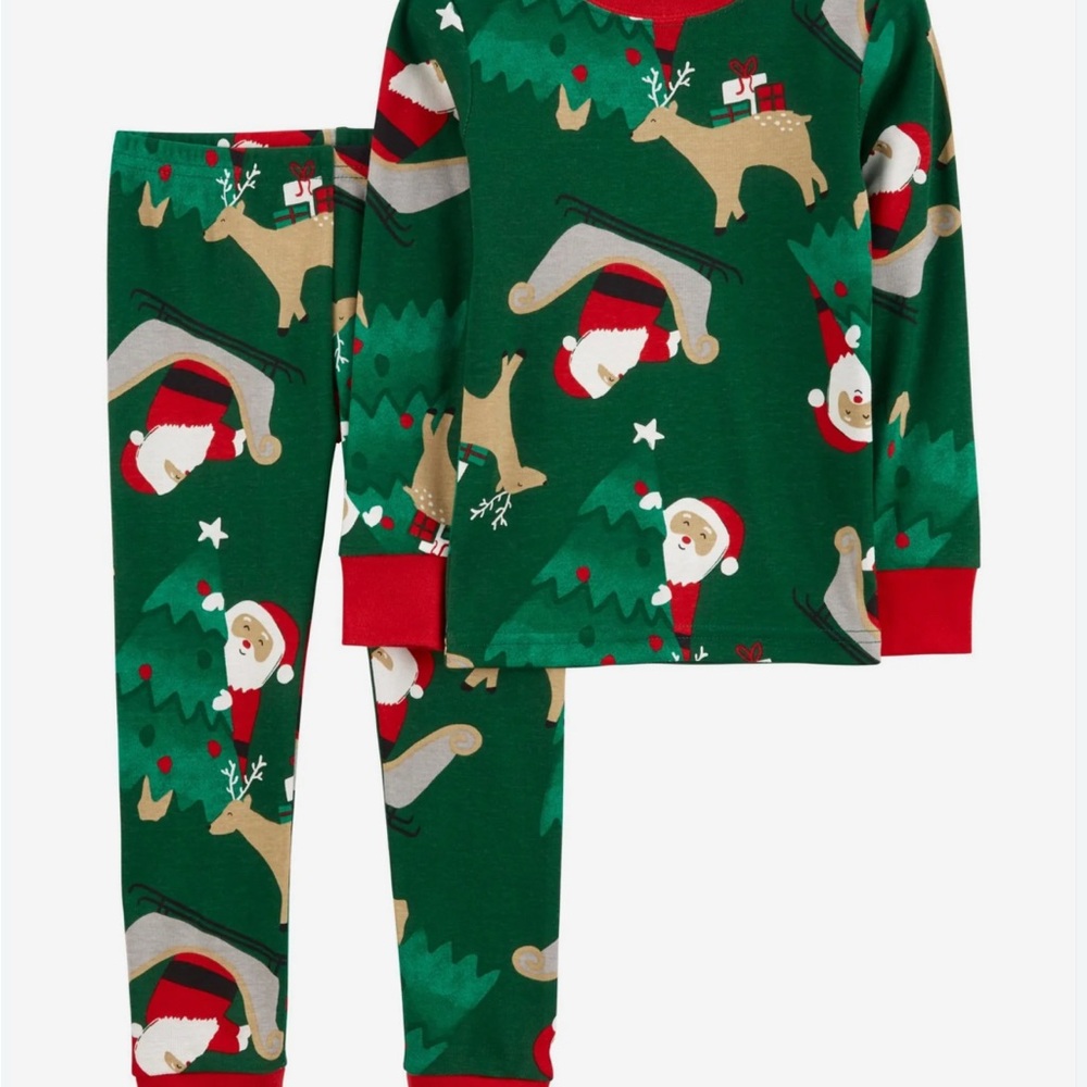 Carter's Green and Red Pajama Set Festive Holiday Design